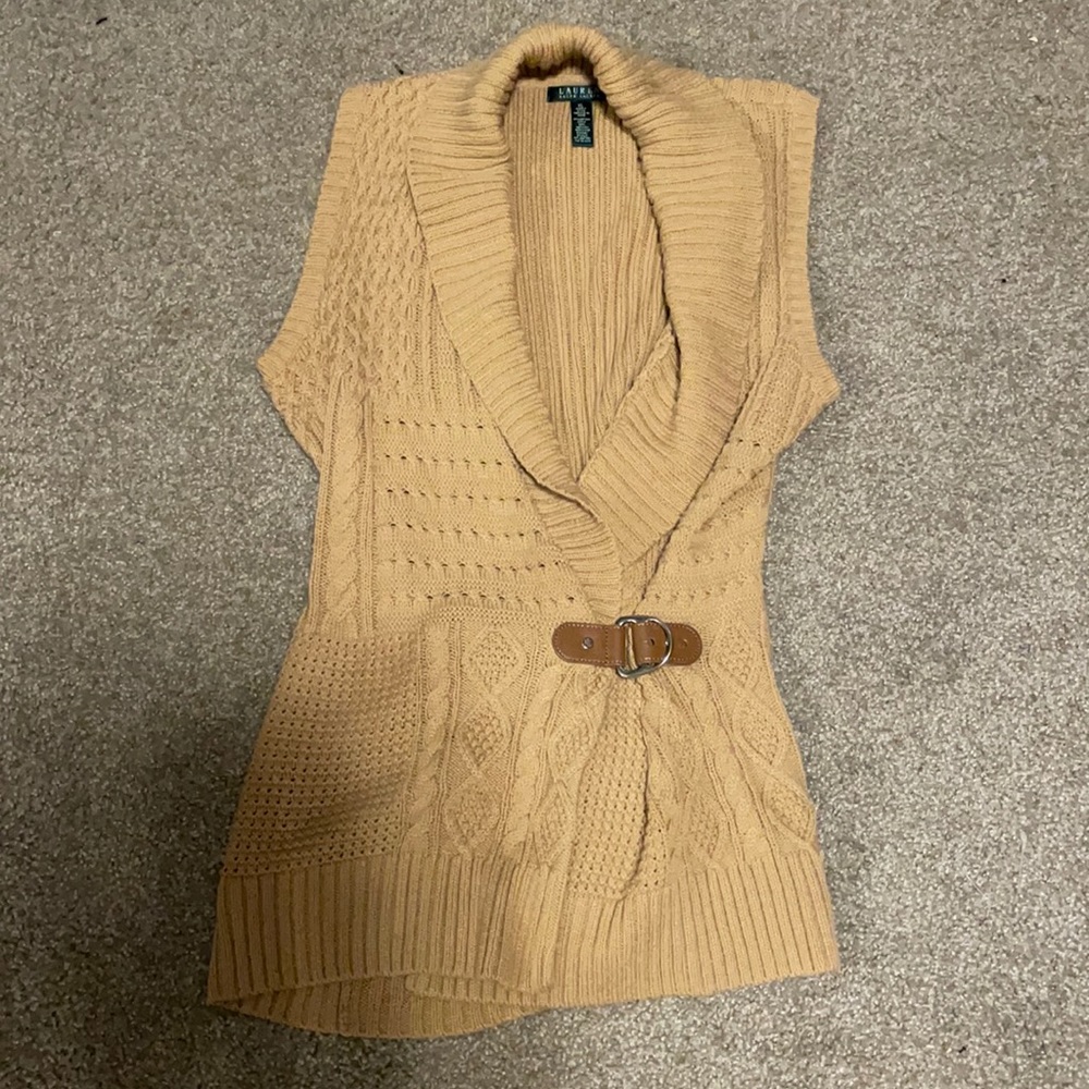 Beautiful Sleeveless RL sweater! Leather Buckle!